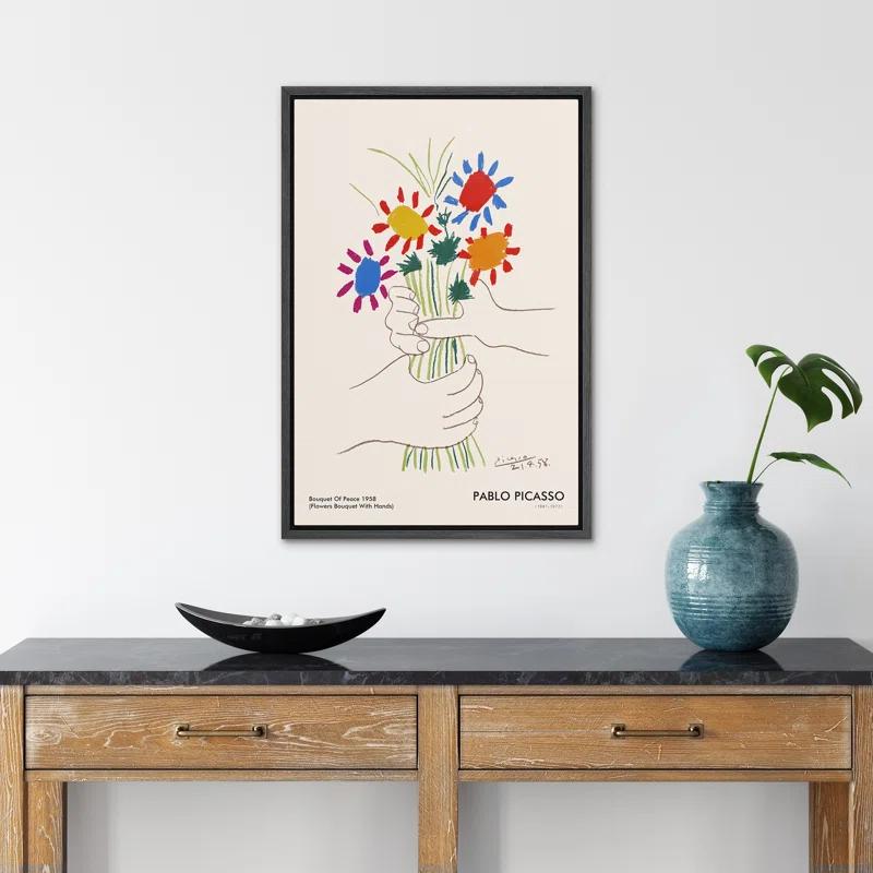 SIGNLEADER Bouquet of Peace (Flower Bouquet With Hands) Pablo Picasso Floral- Framed Canvas Print Wall Art Work
