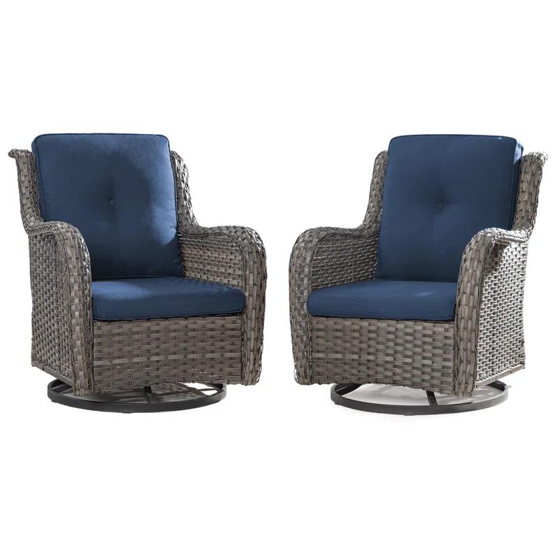 Swivel Wicker Patio Chair with Cushions (Set of 2)