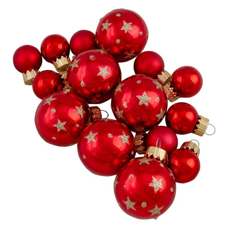 Northlight Seasonal 16-Piece Assorted Glass Christmas Ball Ornaments With Tree Topper