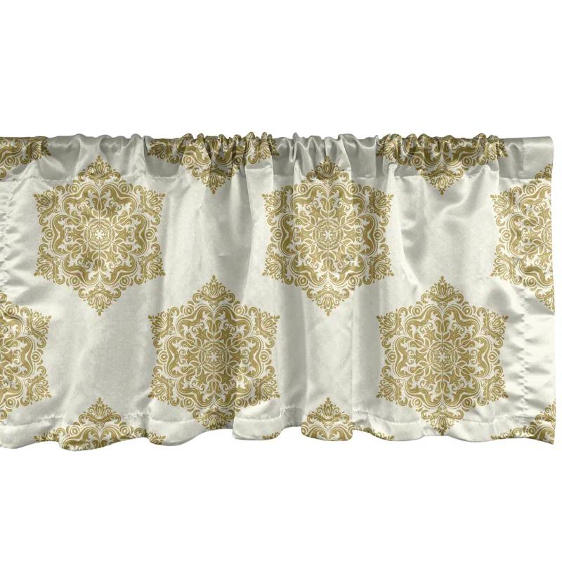 Ambesonne Victorian Valance Pack of 2 Damask Inspired Motifs Eggshell Dark Khaki