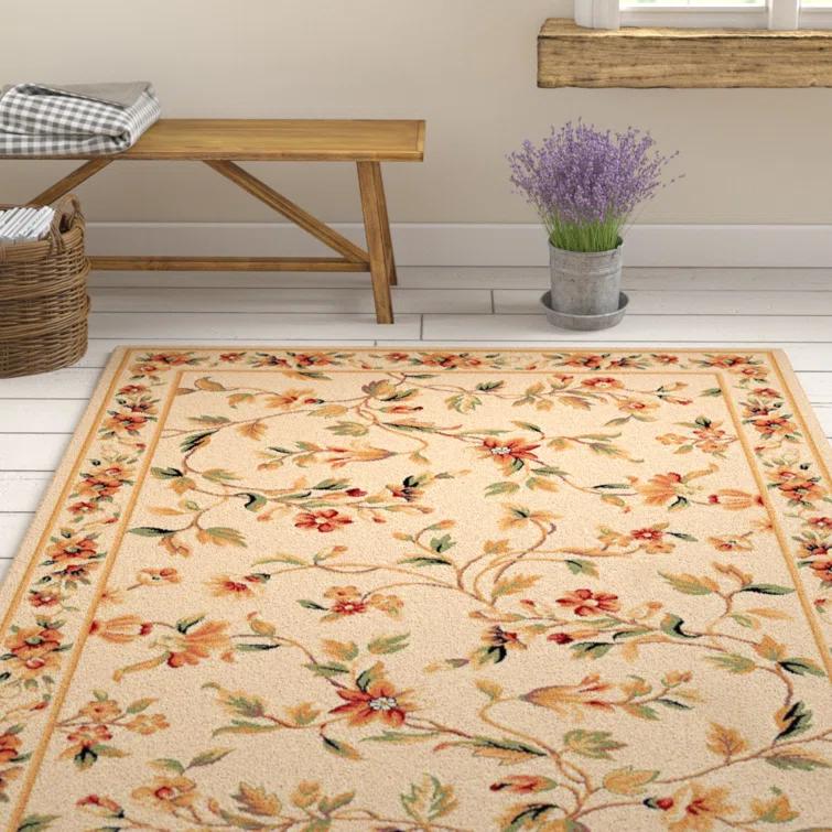 KAS Rugs Rectangle: 5'3" x 7'7" - Cambridge Ivory Floral Vine Traditional Rug