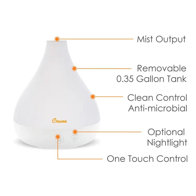Crane USA 0.2 Gal. 2-in-1 Ultrasonic Cool Mist Humidifier & Aroma Diffuser for Small Rooms