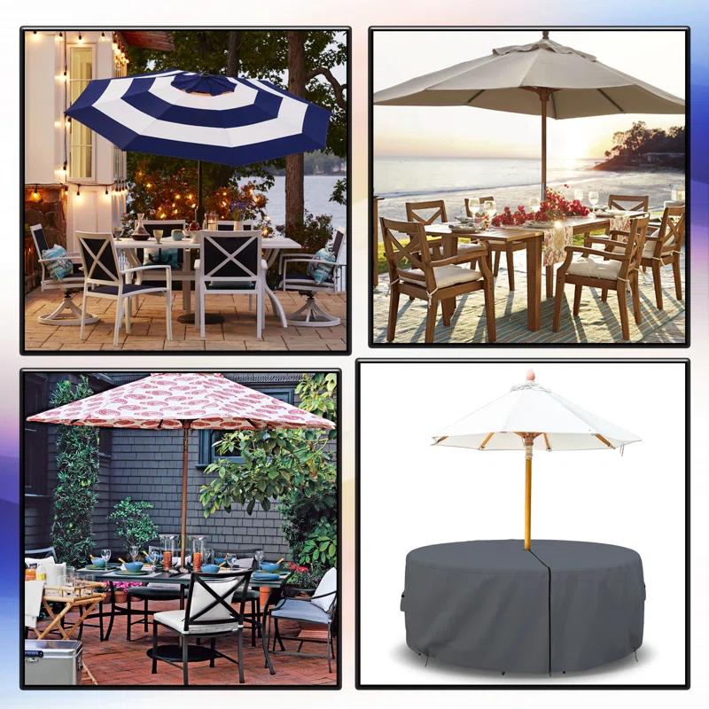 Arlmont & Co. Heavy Duty Multipurpose Waterproof Outdoor Round Dining Table & Chair Set Cover with Umbrella Hole
