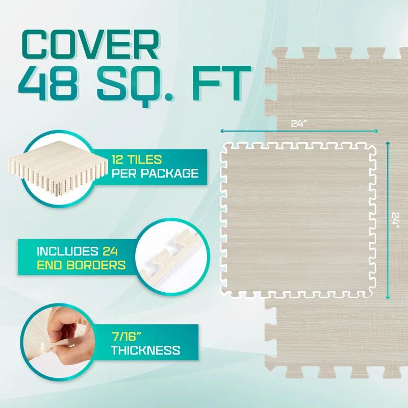 Bme Premium 24'' L x 24'' W x 0.45'' EVA Interlocking Foam Floor Tiles, Non-Slip Gym Mats for Muti-use