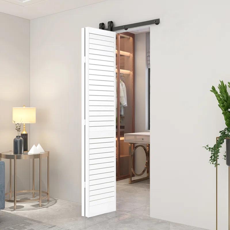 Calhome 80'' Solid Wood Louvered Bi-Fold Door