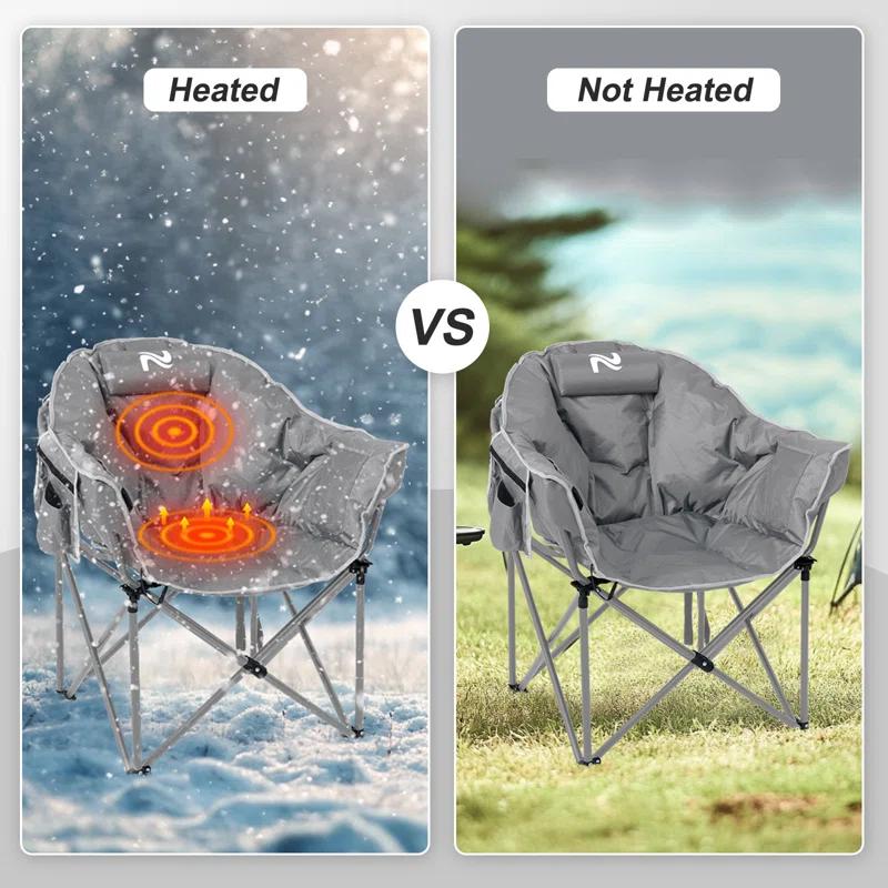 Heated Camping Chair Oversized, Outdoor Portable Heated Folding Chairs With Pillow