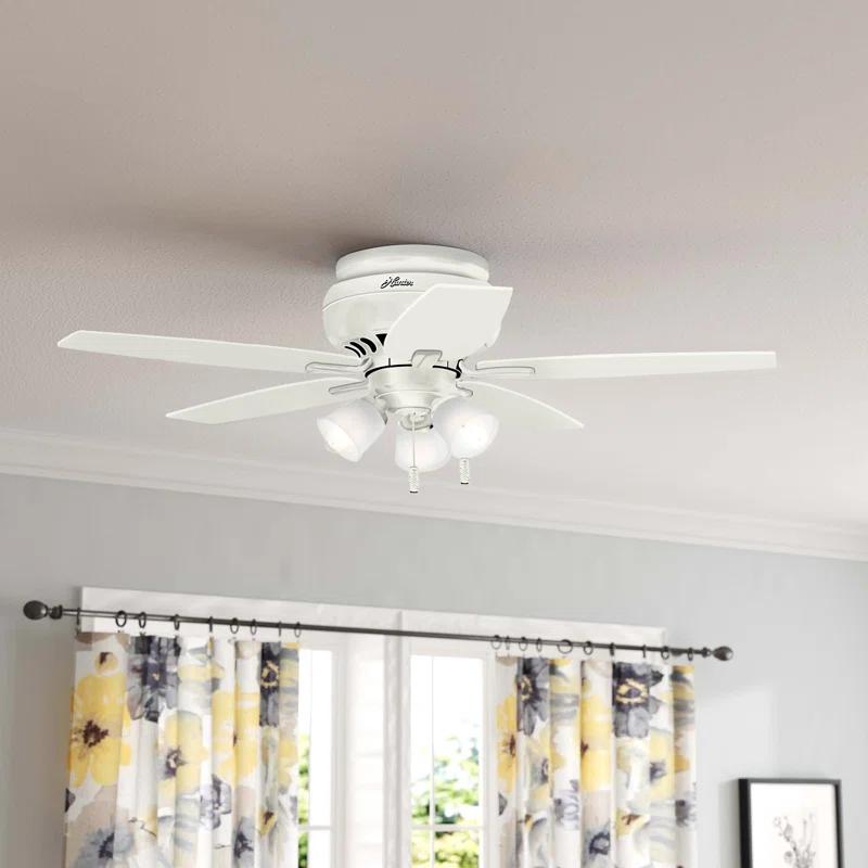 Hunter Fan Newsome 42" 5 - Blade Traditional Indoor Flush Mount Ceiling Fan with Lights and Pull Chains