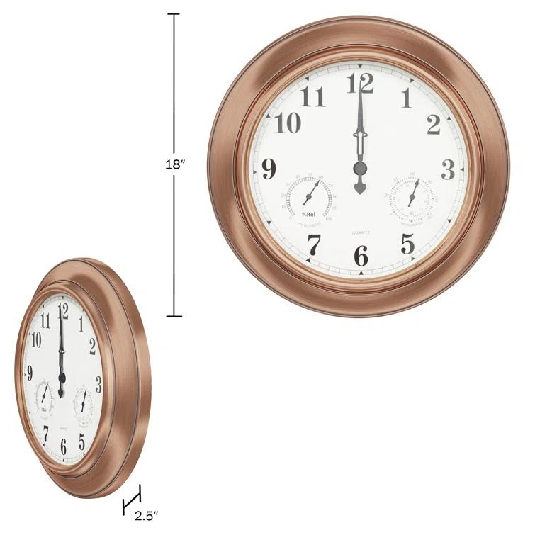 Pure Garden Indoor Outdoor Clock Thermometer Combo - 18-Inch Waterproof Outdoor Wall Clock with Temperature and Humidity by Pure Garden