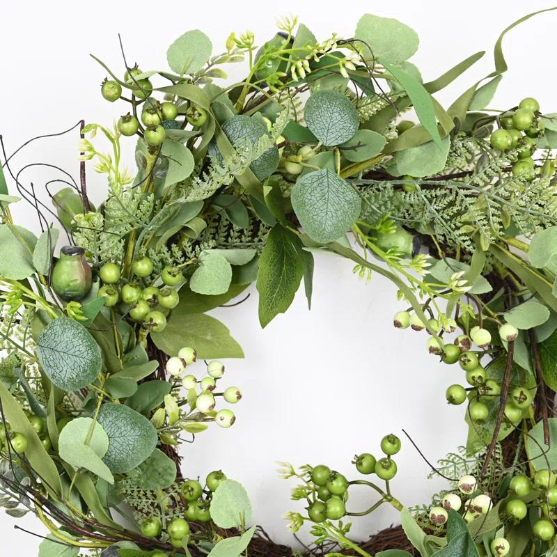 The Holiday Aisle® 22" Artificial Spring Summer Farmhouse Eucalyptus Berry Front Door Wreath