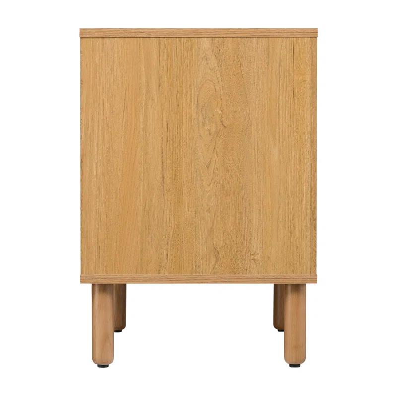 Sango Sango Orre 2-Drawer Solid Wood Nightstand, With Rattan, Cylicndrical Wooden Legs
