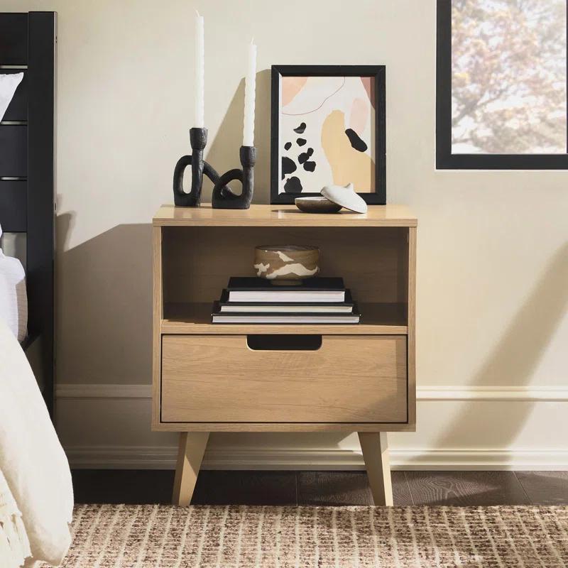 George Oliver Modern 1-Drawer Nightstand with Open Cubby - Riviera