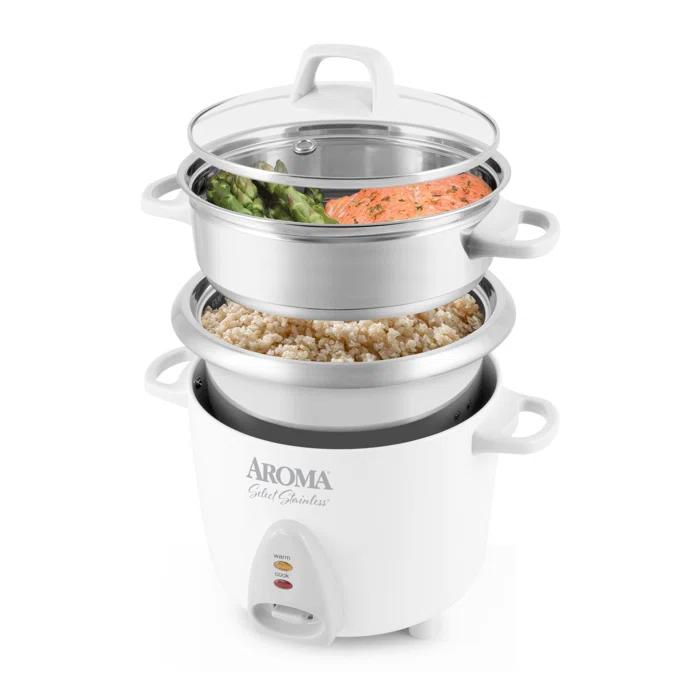 Aroma Aroma  7-Cup (Uncooked) / 14-Cup (Cooked), 3Qt. Rice & Grain Cooker, Stainless Steel Inner Pot, Steam Tray Included