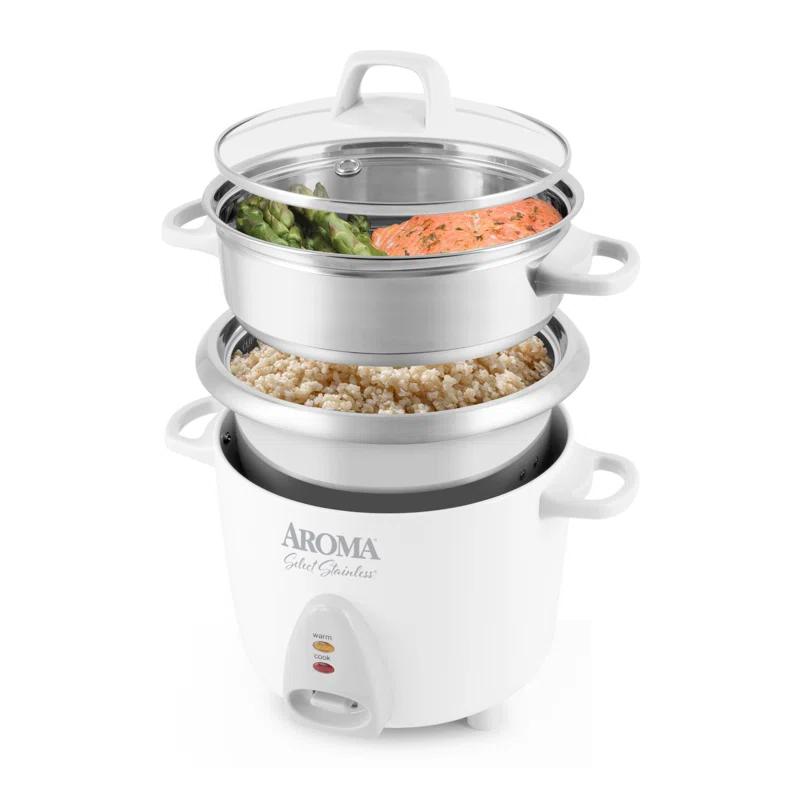 Aroma Aroma  7-Cup (Uncooked) / 14-Cup (Cooked), 3Qt. Rice & Grain Cooker, Stainless Steel Inner Pot, Steam Tray Included
