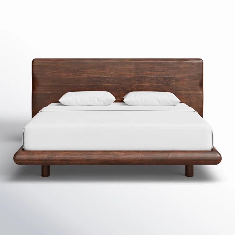 King Size Rustic Brown Acacia Wood Bed with Headboard