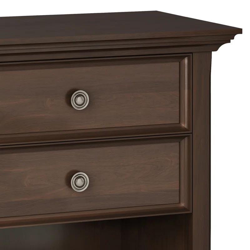 Simpli Home Amherst 24"W 2-Drawer Solid Wood Nightstand with Open Shelf