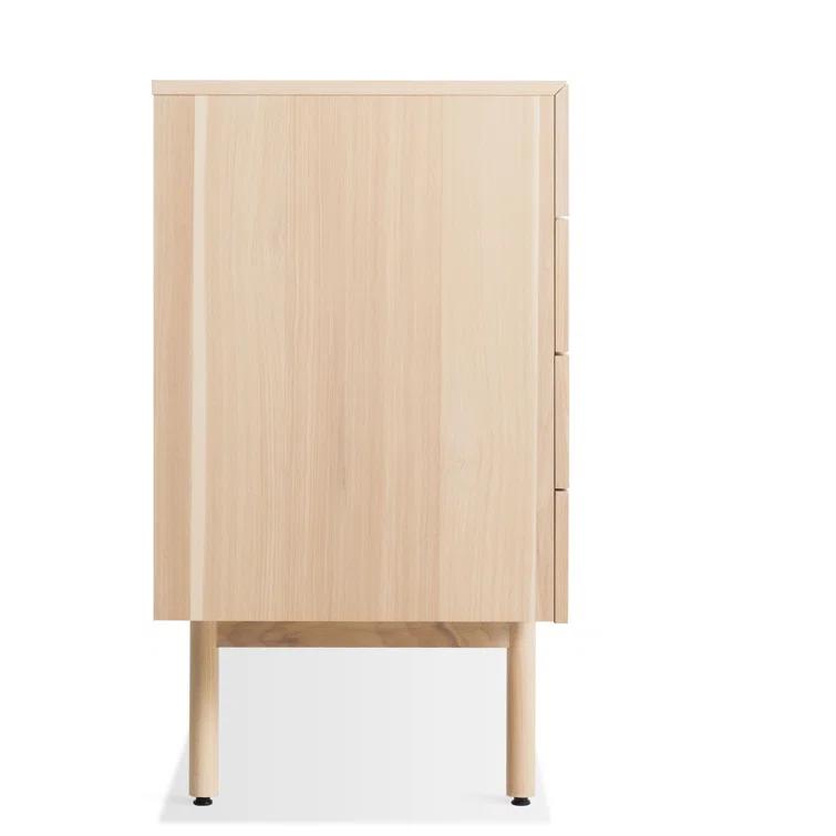 Modern Ash Wood & Leather 4-Drawer 2-Door Credenza