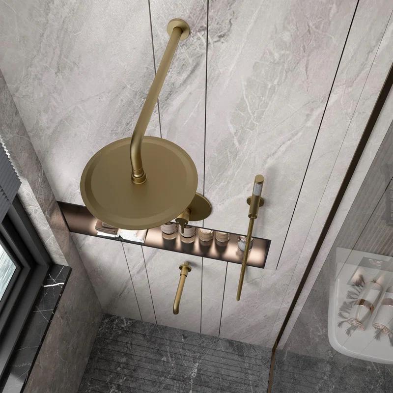 clihome Luxury Wall-Mounted 3-Function Shower System Solid Brass Mixer Valve, 1.8 GPM Flow & Dual Showerheads with Rough-in Valve DM6612GNI