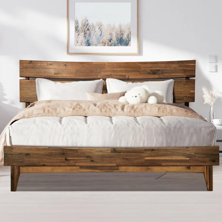 Acacia Acacia Bed Frame with Headboard Solid Wood Platform Bed