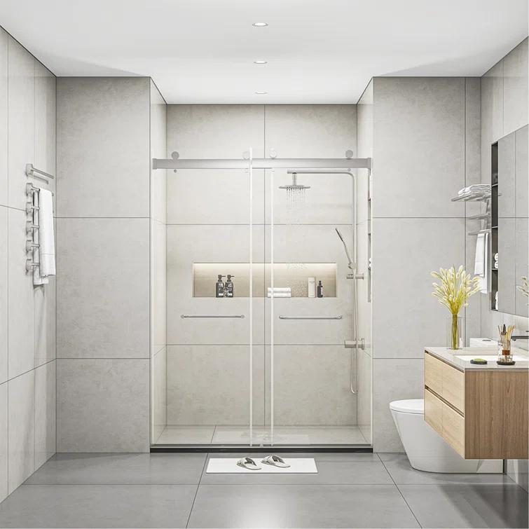 PET STOP LLC F5YDNC1F0736Q 60" Width x 76"Height Shower Doors with 3/8"(10mm) Clear Tempered Glass