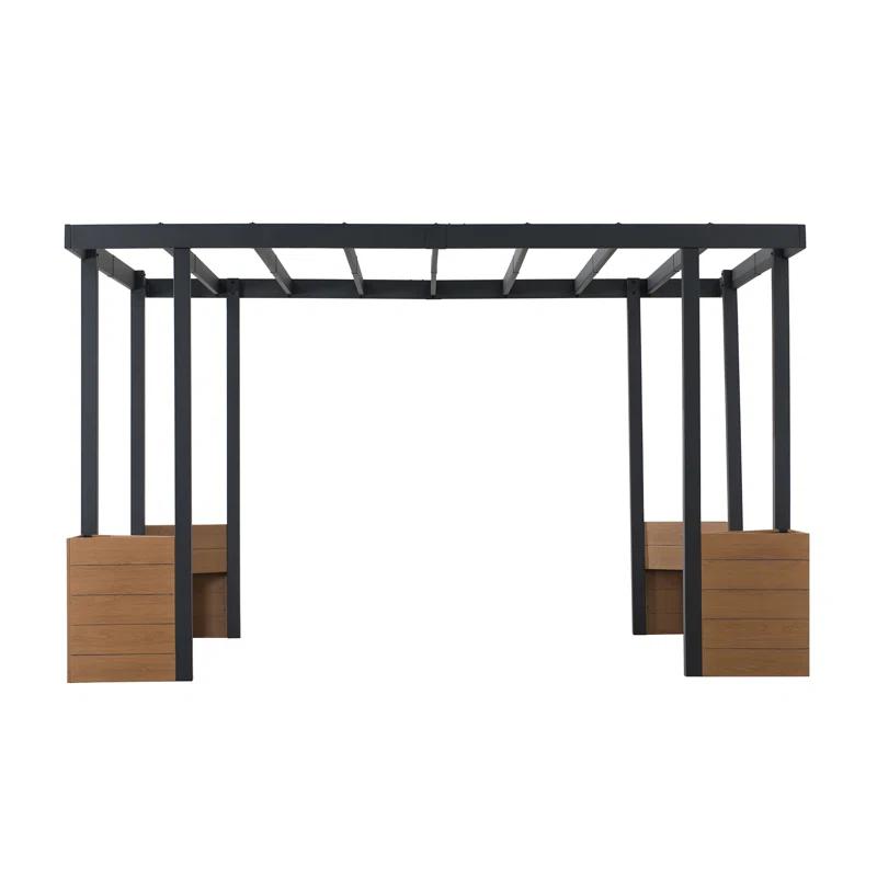 Sunjoy Sunjoy Marbella Pergola 10 x 12 ft. Outdoor Black Steel Frame Pergolas All-Season Durability High-Wind Rating for Outdoor Patio Deck Garden