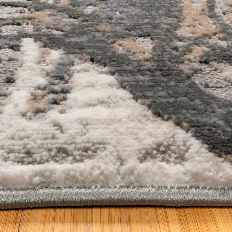 Gertmenian Gertmenian Quattro Scalia Gray/Ivory/Black Modern Abstract High-Low Area Rug