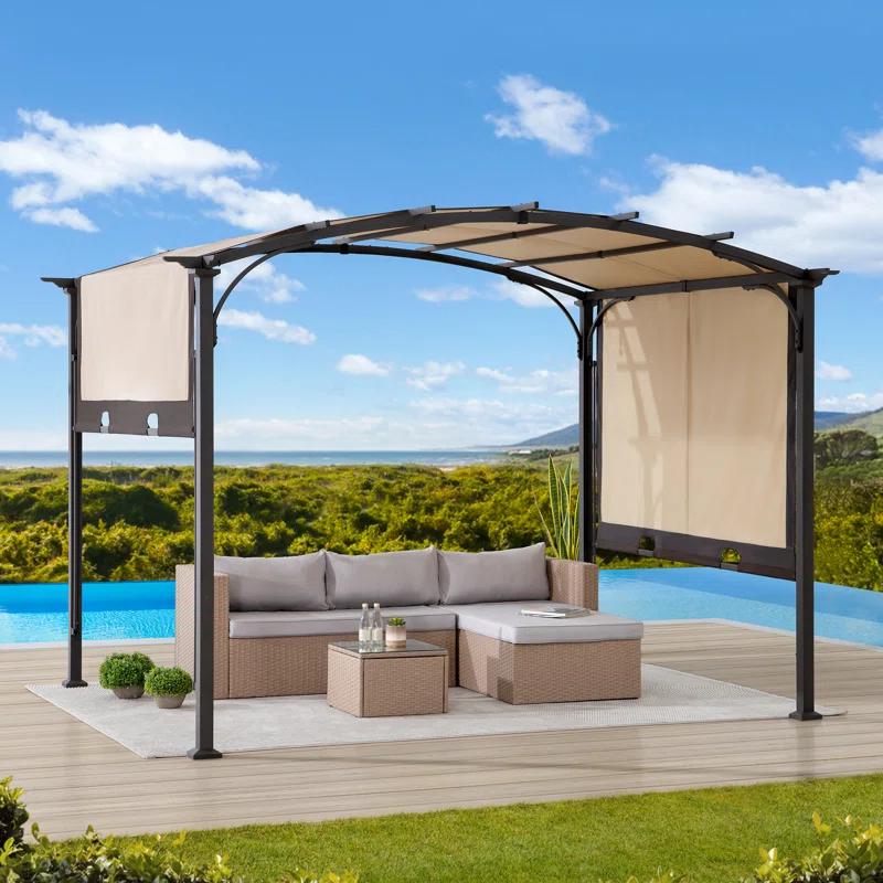 Sunjoy Sunjoy Lindt 9.5 x 11 ft. Outdoor Steel Arched Pergola with Adjustable Canopy for Patio, Backyard, and Garden
