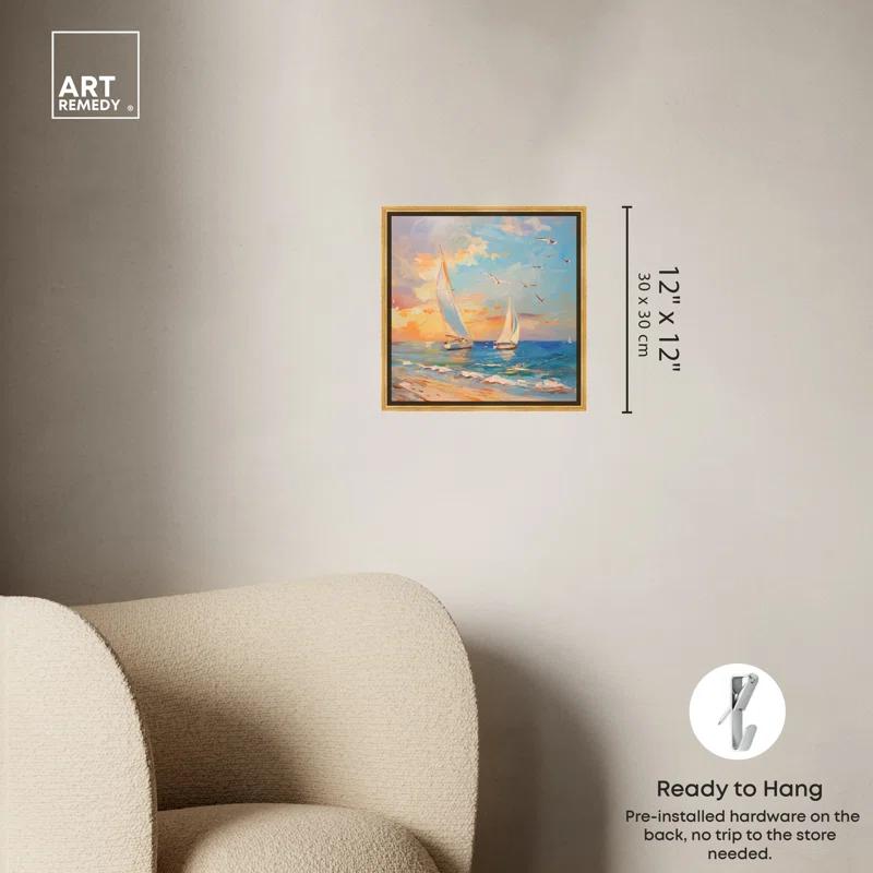 Art Remedy Art Remedy Sailboats In The Sunset Framed Sailing 1 Piece Canvas Wall Art 56057