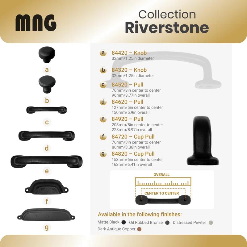 MNG Hardware Riverstone 8" Center to Center Bar/Handle Pull