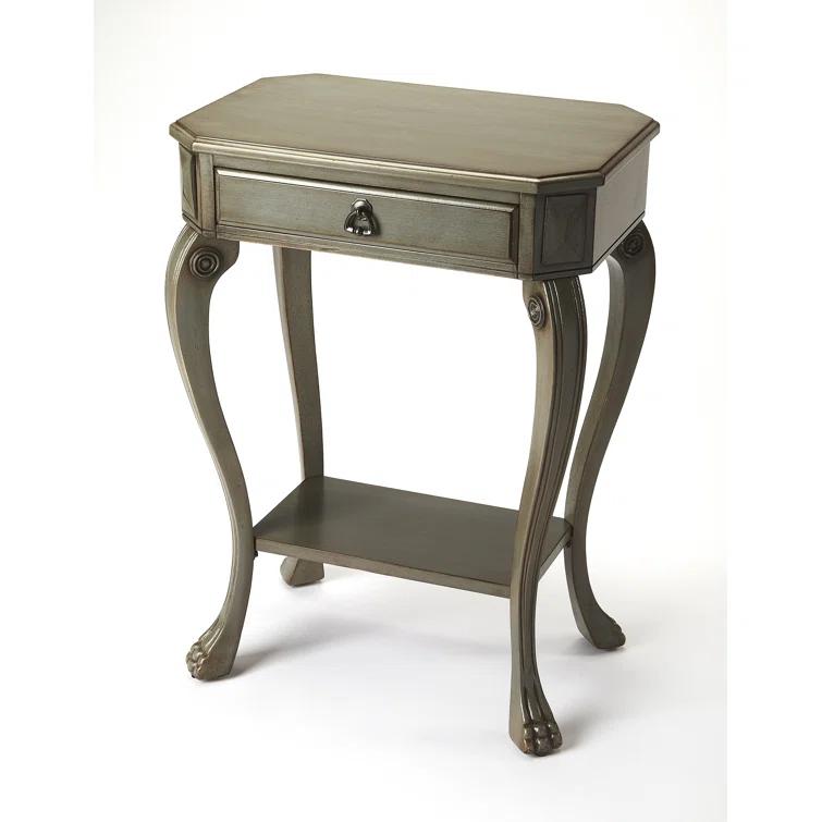 Silver Satin Wood and Metal Console Table with Storage