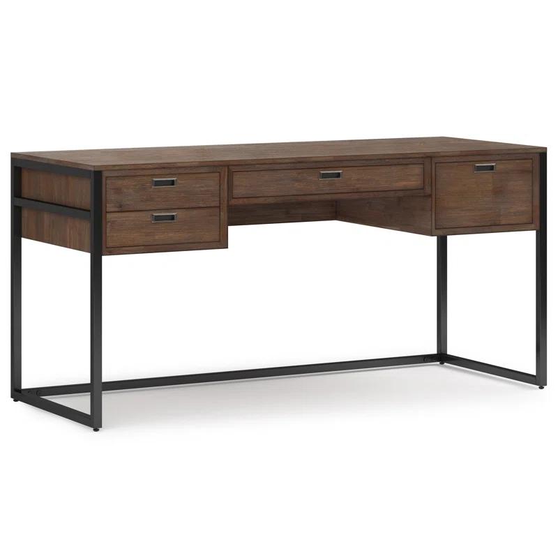 Simpli Home Richmond 60"W Solid Acacia Wood Desk, Industrial Style with Keyboard Tray and 3 Drawers