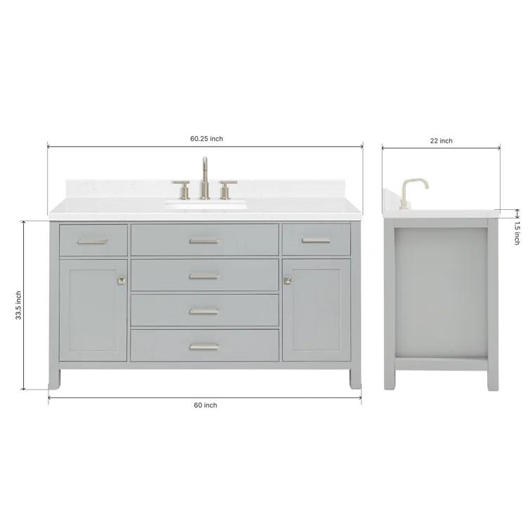 Ariel H060scqrvo Bristol 60" Free Standing Single Basin Vanity Set - Grey