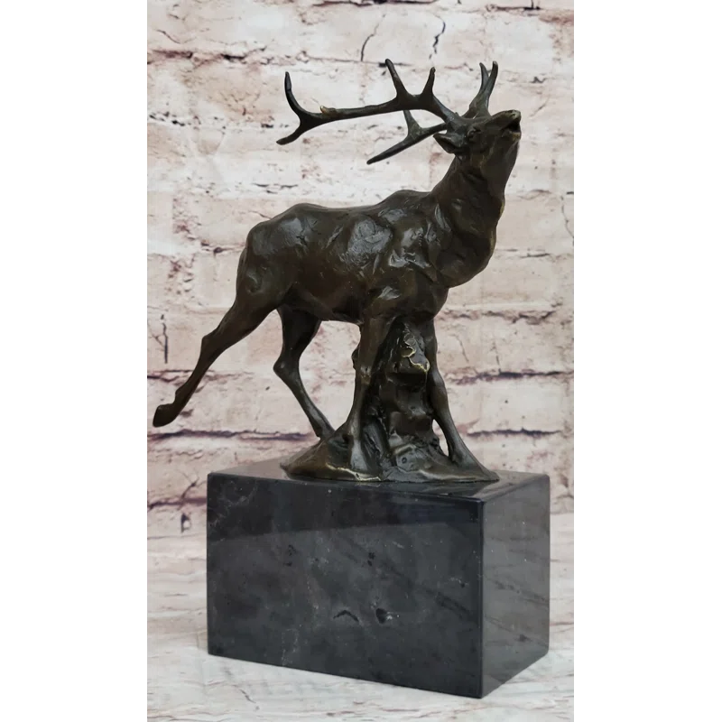 Loon Peak® Abdijabar Signed Original Male Elk Mountain Deer Caribou Hunter Bronze Sculpture Art Decor