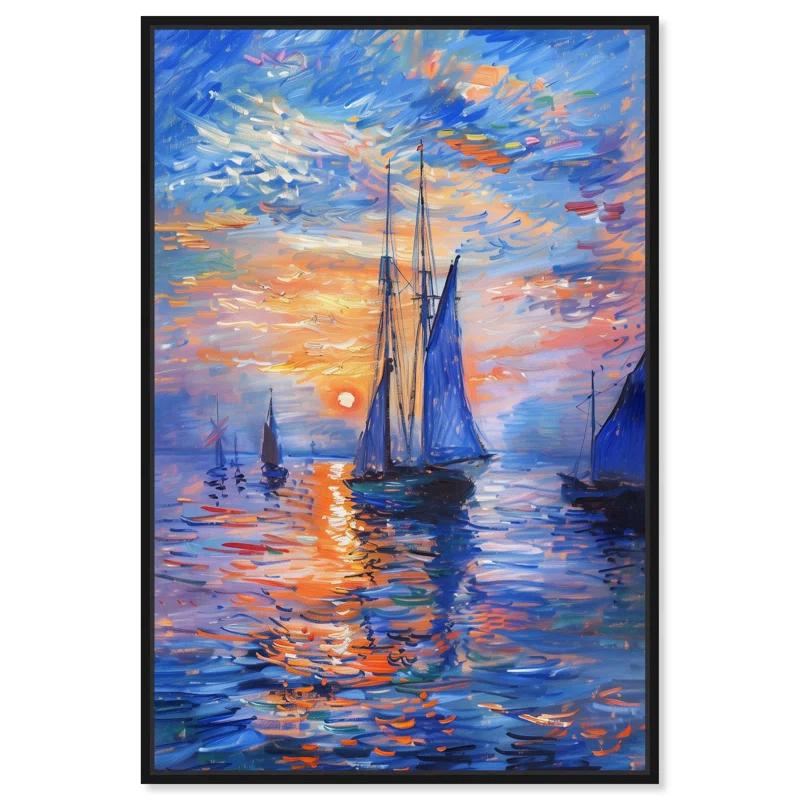 Art Remedy Art Remedy Night Sea Breeze Framed Sailing 1 Piece Canvas Wall Art 57718