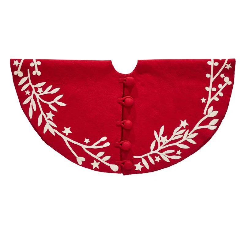 Arcadia Home Handmade Christmas Tree Skirt in Felt - Branches and Stars on Red
