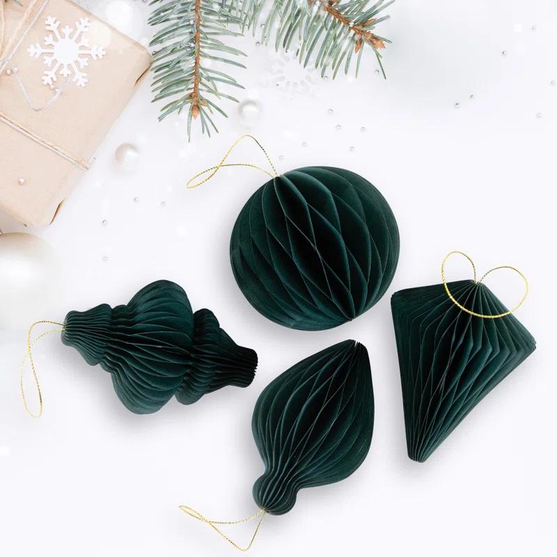 Northlight Seasonal Accordion Honeycomb Foldable Paper Christmas Ornaments - 4" - Set Of 4
