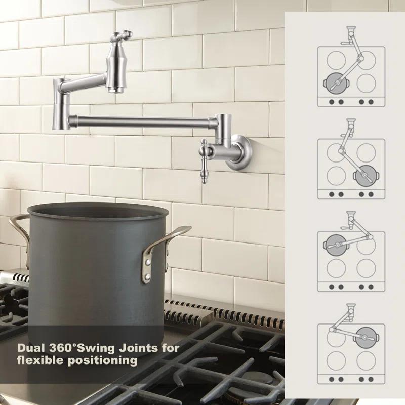 ARCORA AR7106800 ARCORA Wall Mounted Pot Filler Brass Folding Kitchen Faucet with 2 Handles