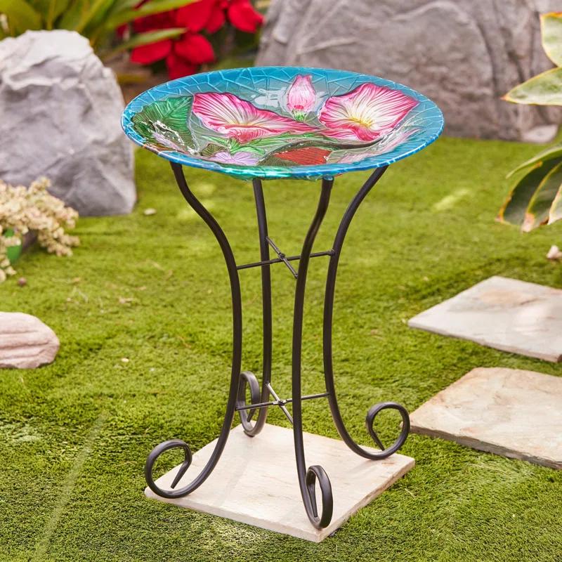Glass Single Tier Birdbath