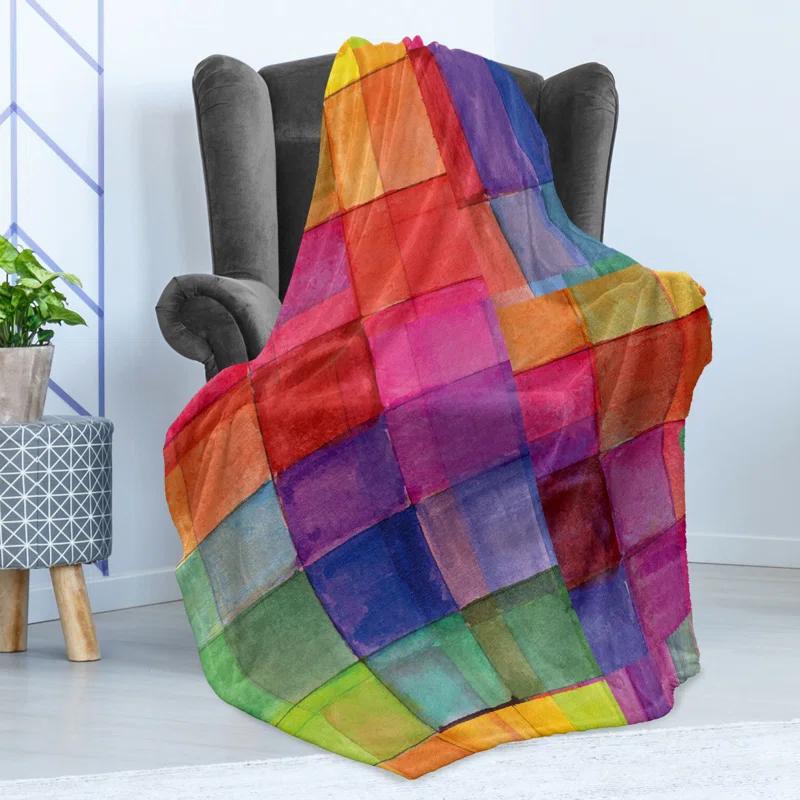 Ambesonne Ambesonne Abstract Fleece Throw Blanket Rainbow Colors Squares Multicolor