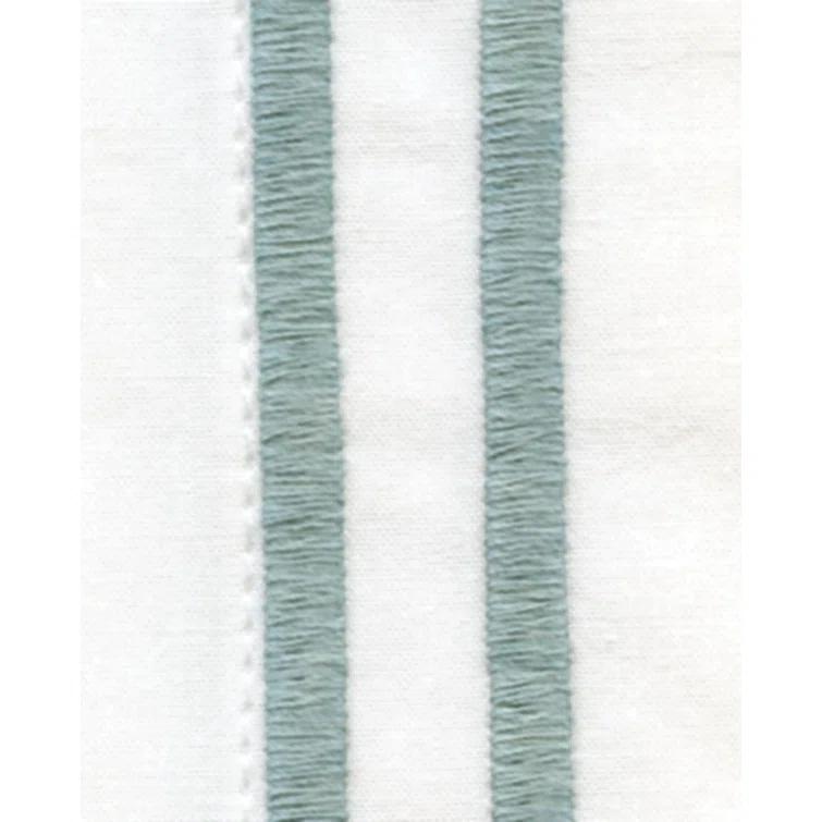 Italian Cotton Full/Queen Duvet Cover with Satin Stitching - White/Aqua