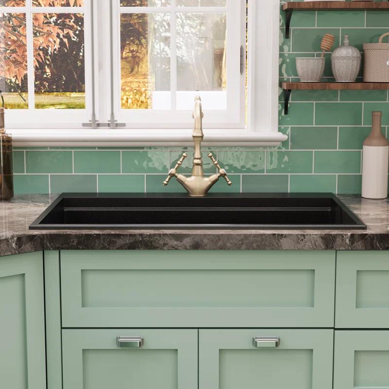 DeerValley DV-1K0170 DeerValley 33" L Quartz Composite Workstation Kitchen Sink Drop in Single Bowl Sink