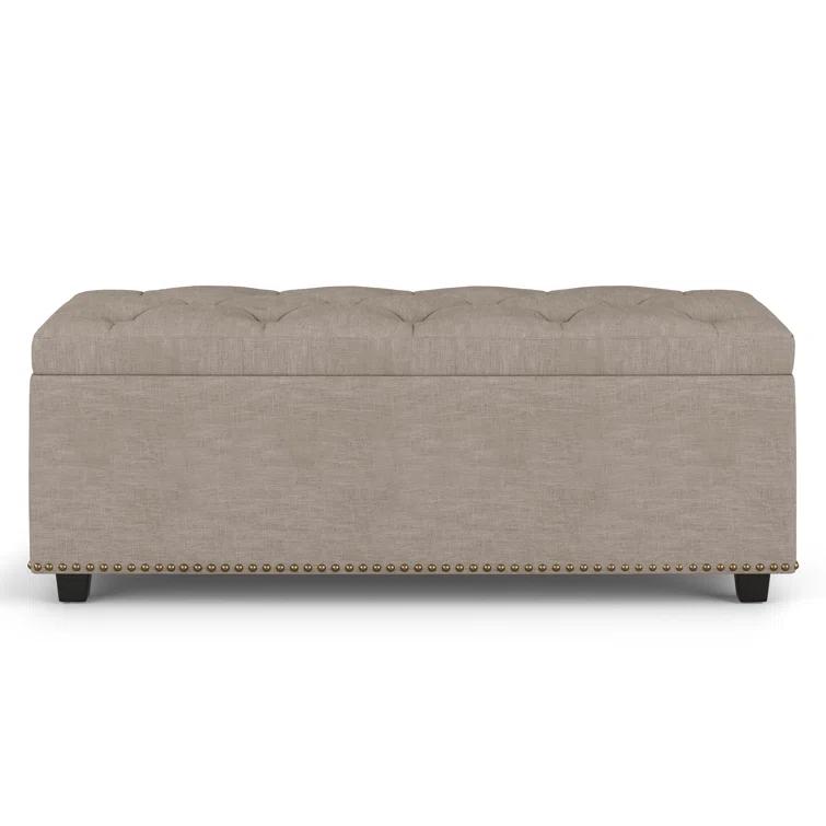 Simpli Home Hamilton 44"W Upholstered Lift-Top Storage Ottoman with Nailhead Trim and Tufted Detailing