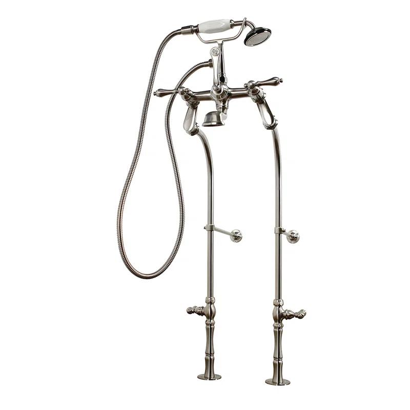 Kingston Brass Vintage Three-Handle 2-Hole Freestanding Clawfoot Tub Faucet Package with Supply Line and Hand Shower