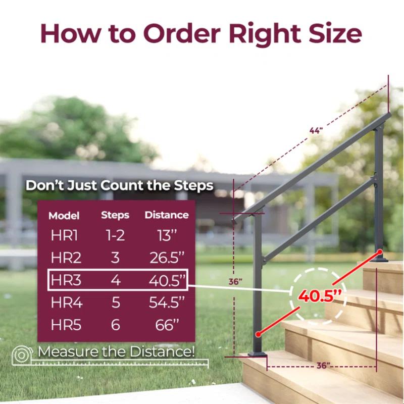CR Home Hand Rails for Outdoor Steps for Porch, Deck, & Balcony Railing