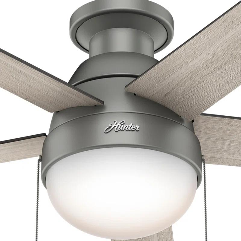 Hunter Fan 46" Anslee 5 - Blade LED Flush Mount Ceiling Fan with Pull Chain and Light Kit Included