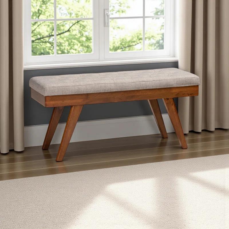 Corrigan Studio® Ismail Upholstered Wood Dining Bench in Light Gray Fabric, 17.57" H X 41.18" W X 15.14" D