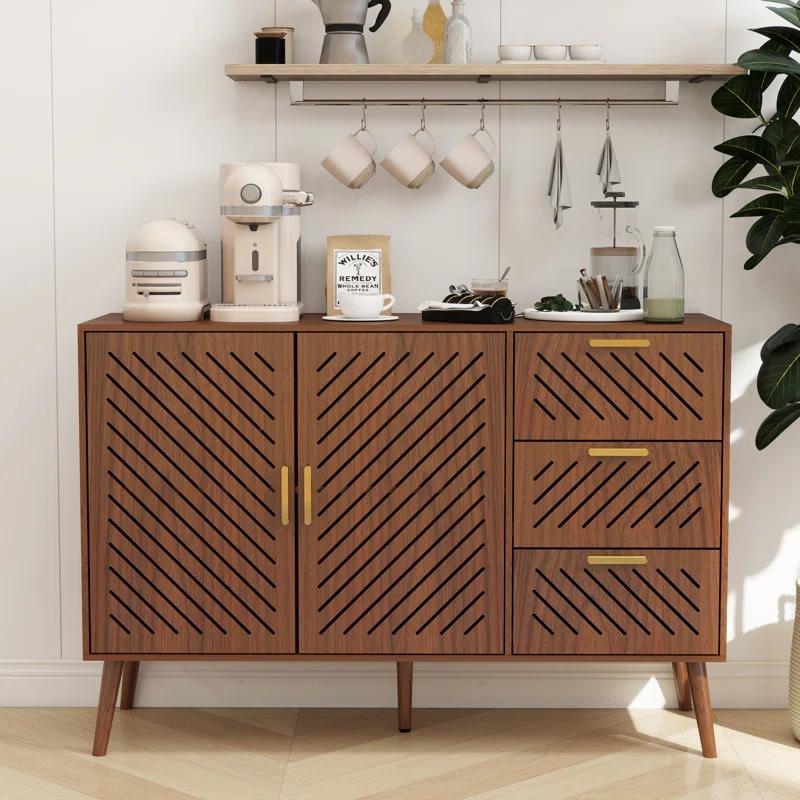 George Oliver Storage Cabinet With 3 Drawers & Double Doors, Kitchen Buffet Sideboard Cabinet,Wood Storage Organizer For Kitchen, Living Room, Dining Room, Brown & Reviews | Wayfair