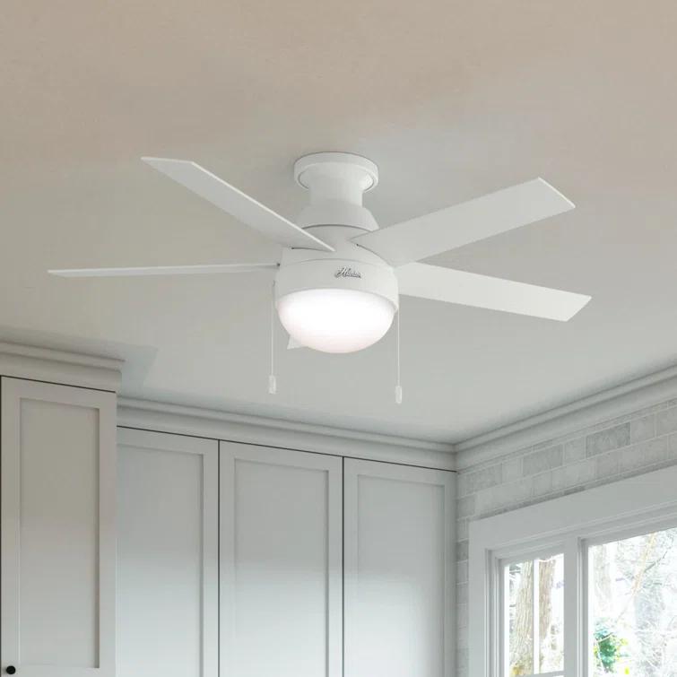 Hunter Fan 46" Anslee 5 - Blade LED Flush Mount Ceiling Fan with Pull Chain and Light Kit Included