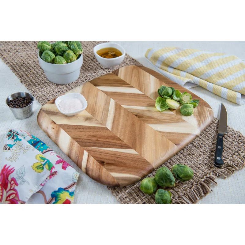 Lipper International Acacia Herringbone Rounded Edge Cutting/Serve Board With Inset Handles, Small
