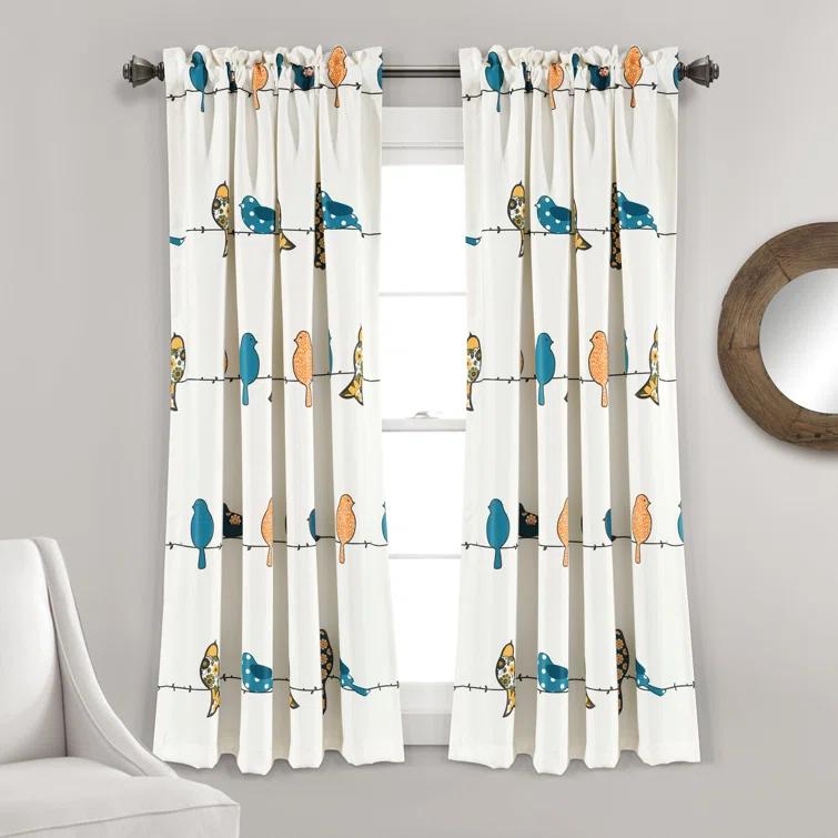 Frifoho Rowley Birds Room Darkening Thermal Rod Pocket Curtain Panels (Set of 2)
