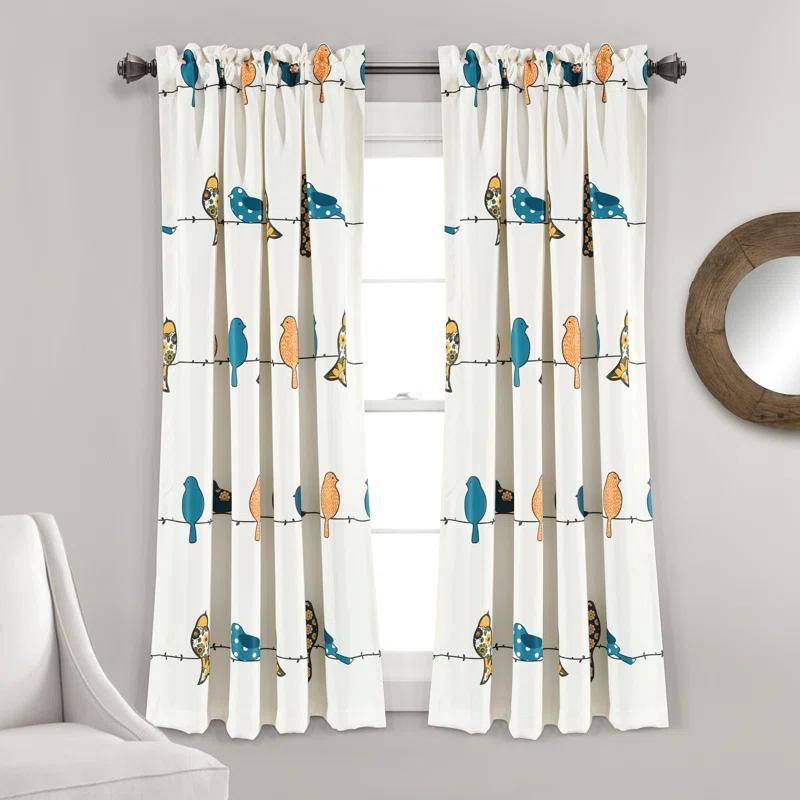 Frifoho Rowley Birds Room Darkening Thermal Rod Pocket Curtain Panels (Set of 2)
